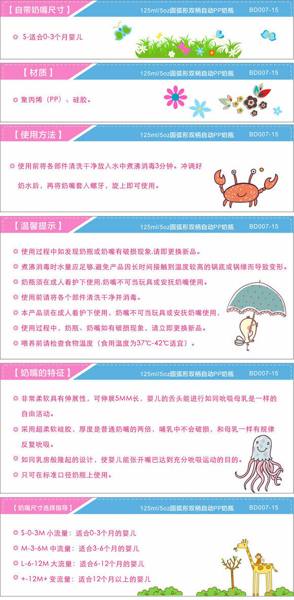 寶德圓弧PP奶瓶125ml藍