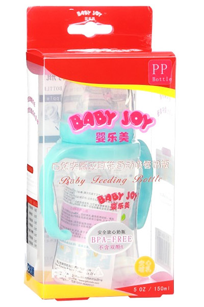嬰樂美150ml自然實感雙耳帶自動吸管PP奶瓶