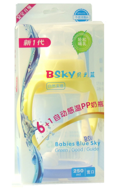 貝之藍(lán)6+1寬口自動(dòng)感溫PP奶瓶金黃色