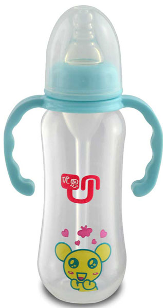 優(yōu)恩淺綠色帶手柄防脹氣PP奶瓶240ml
