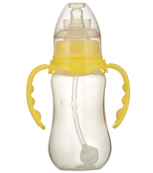 嬰之美標口雙耳自動圓弧PP奶瓶180ML黃色