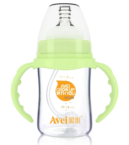 噯唯寬口徑帶柄自動高硼硅玻璃奶瓶(150ml)