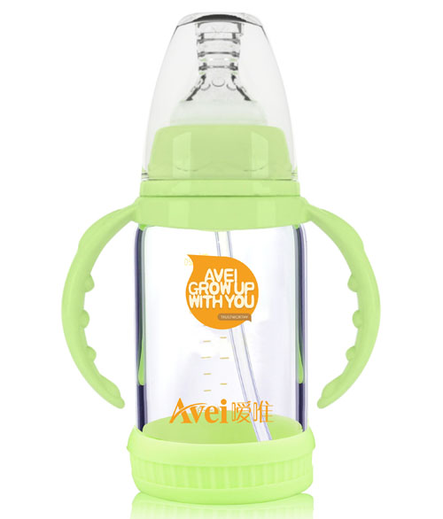 噯唯標準口徑帶柄自動高硼硅玻璃奶瓶(120ml)(帶安全硅膠套)