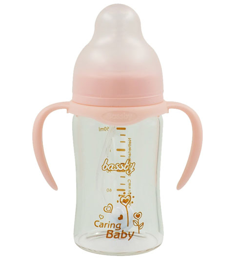 貝斯比寬口弧形晶鉆玻璃自動(dòng)奶瓶150ml紅色