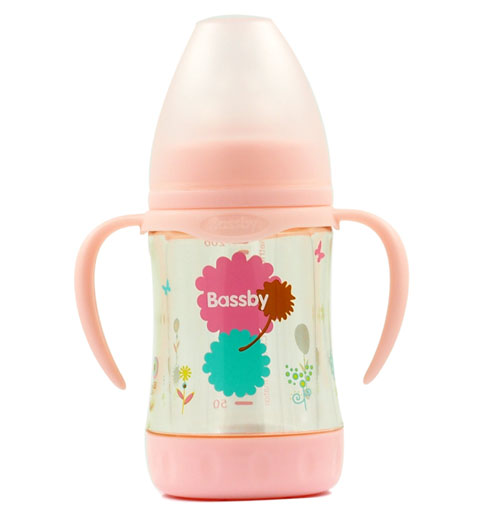 貝斯比寬口弧形晶鉆玻璃防爆兩用奶瓶120ml紅色(PPSU防護套)