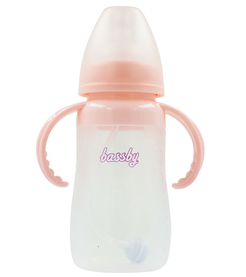 貝斯比寬口弧形防脹氣抗菌硅膠奶瓶240ml紅色