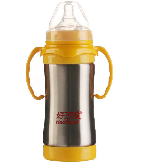 好可愛(ài)寬口自動(dòng)吸管弧形不銹鋼奶瓶200ML