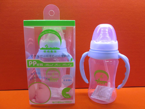 苗哺專家5安標(biāo)口雙耳帶自動(dòng)吸管pp奶瓶150ml