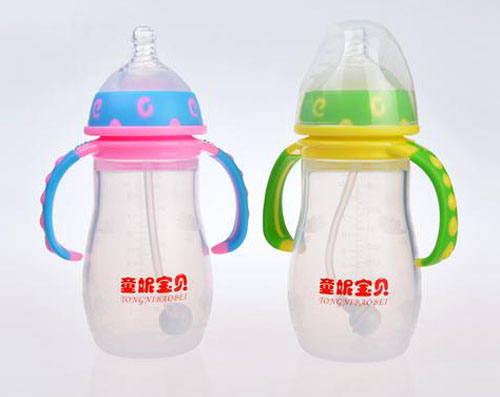 童妮寶貝帶手柄雙色硅膠奶瓶