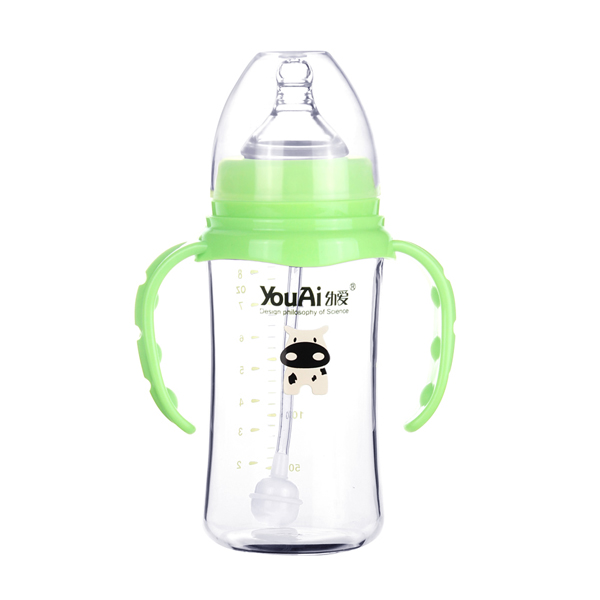 幼愛帶柄自動吸晶鉆玻璃寬口奶瓶240ml
