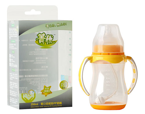菁優寬口徑炫彩PP奶瓶250ml橙色
