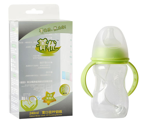 菁優寬口徑PP奶瓶240ml綠色