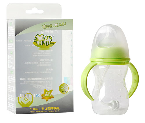 菁優寬口徑PP奶瓶180ml綠色