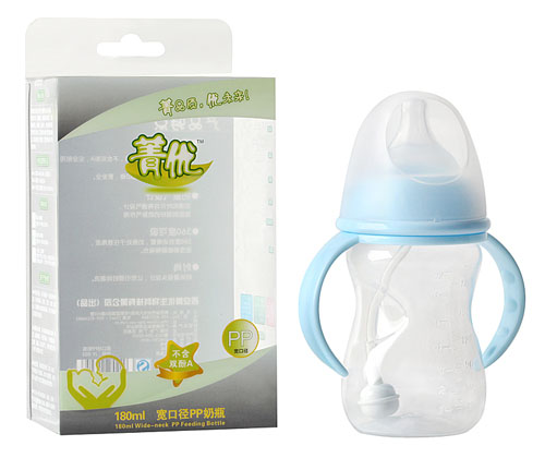 菁優寬口徑PP奶瓶180ml藍色