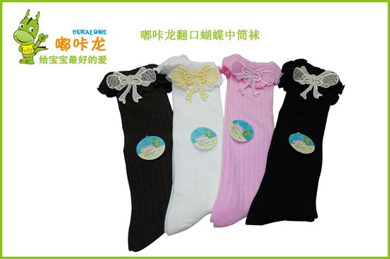 嘟咔龍蝴蝶結翻口中筒襪1雙裝寶寶襪