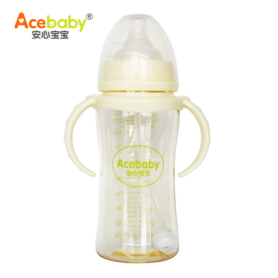 安心寶寶300ml寬口雙耳自動PPSU奶瓶黃色