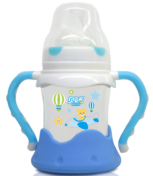 貝嬰奇150ml防爆感溫寬口玻璃奶瓶藍色