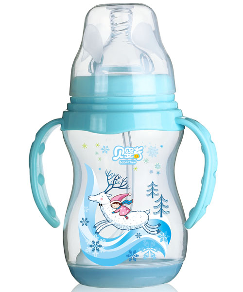 貝嬰奇240ml寬口帶感溫底座奶瓶藍色