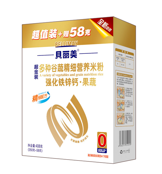 貝麗美強化鐵鋅鈣果蔬精細營養米粉408克盒裝