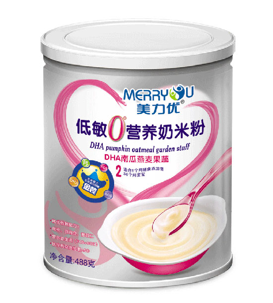 美力優DHA南瓜燕麥果蔬聽裝低敏0°營養奶米粉2段