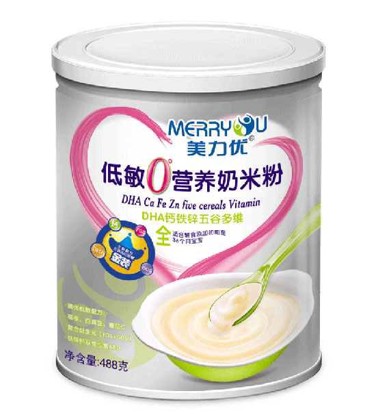 美力優DHA鈣鐵鋅五谷多維聽裝低敏0°營養奶米粉全段