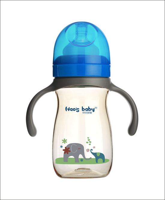 好氏嬰童小象印花藍色雙柄奶瓶(大)