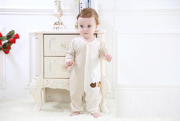 蓓琪兔嬰兒內(nèi)衣2015春夏新款間條長(zhǎng)袖對(duì)襟哈衣0