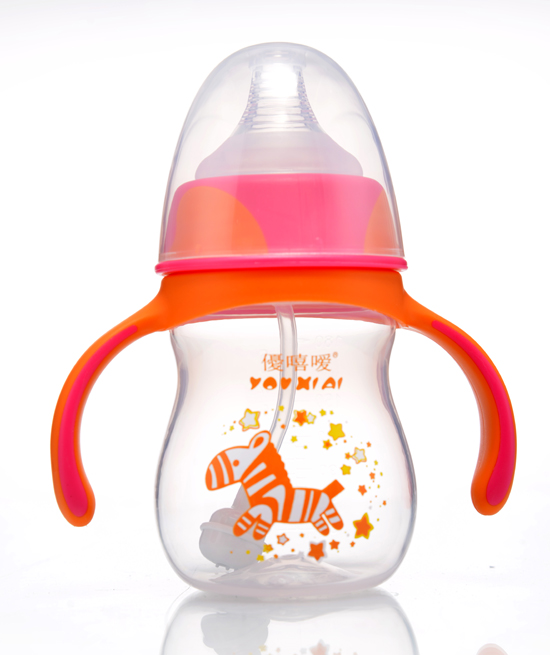 優嘻噯炫彩PP寬口自動奶瓶180ML橙黃