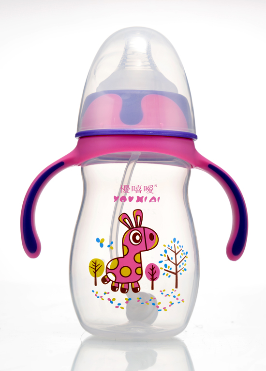 優(yōu)嘻噯炫彩PP寬口徑自動(dòng)奶瓶260ml紫紅色