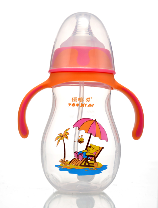 優嘻噯炫彩PP寬口自動奶瓶300ml橙黃色