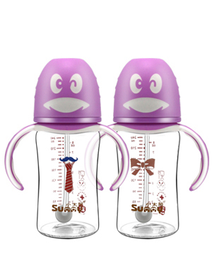 小太陽可愛企鵝晶鉆玻璃奶瓶240ML