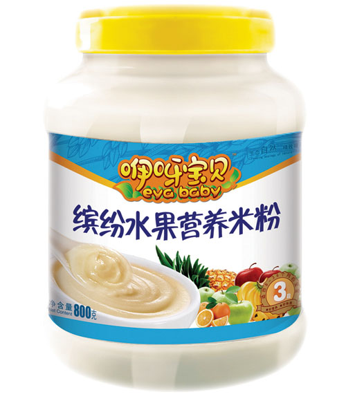 咿呀寶貝繽紛水果營養米粉(桶裝藍色)3段