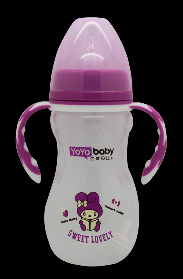 優優貝比300ml寬口PP帶手柄自動吸奶瓶(配吸嘴+吸管)