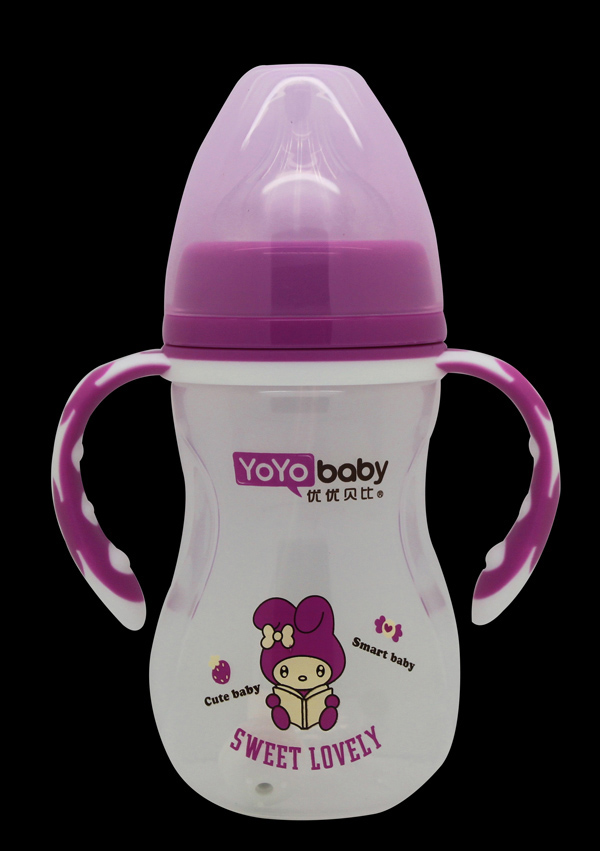 優優貝比240ml 寬口PP帶手柄自動吸奶瓶(配吸嘴+吸管)