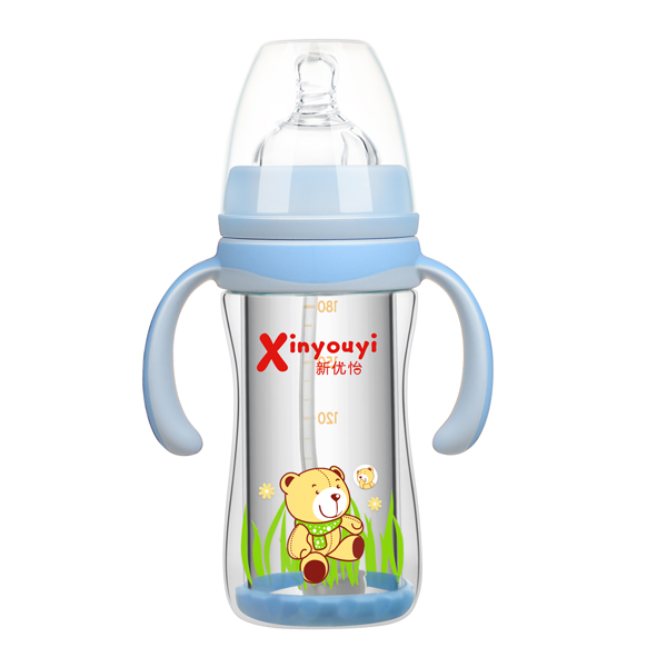 新優怡雙層防爆玻璃奶瓶180ml 藍色