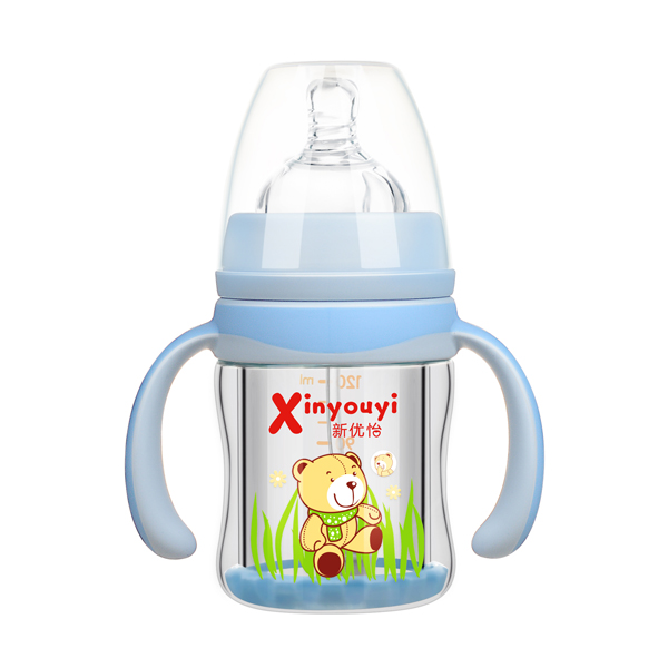 新優怡雙層防爆玻璃奶瓶120ml 藍色