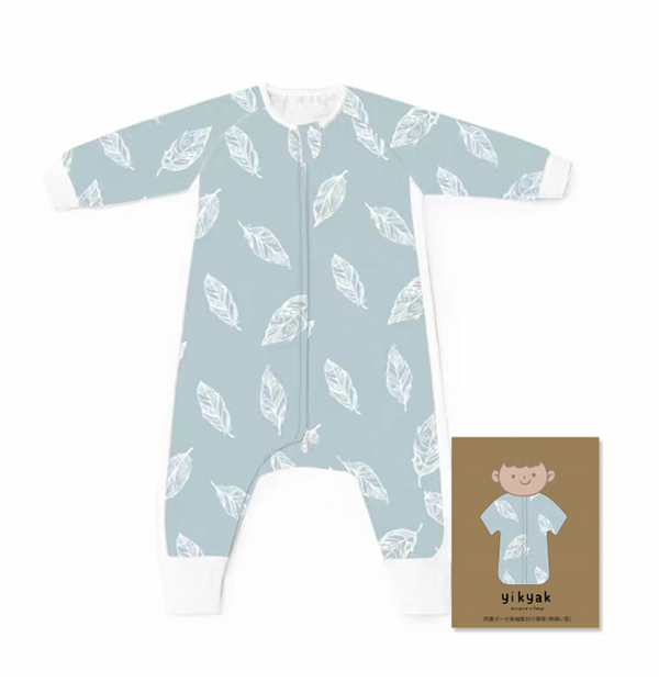 yikyak四層紗布長袖分腿睡袋(側拼款) 灰羽.jpg
