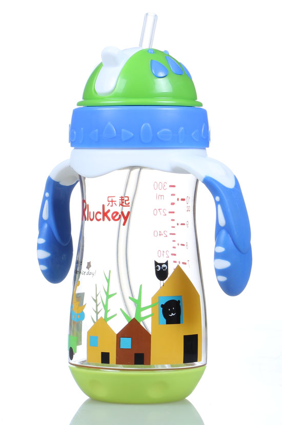 樂起PPSU歪嘴帶吸管水壺300ml藍色